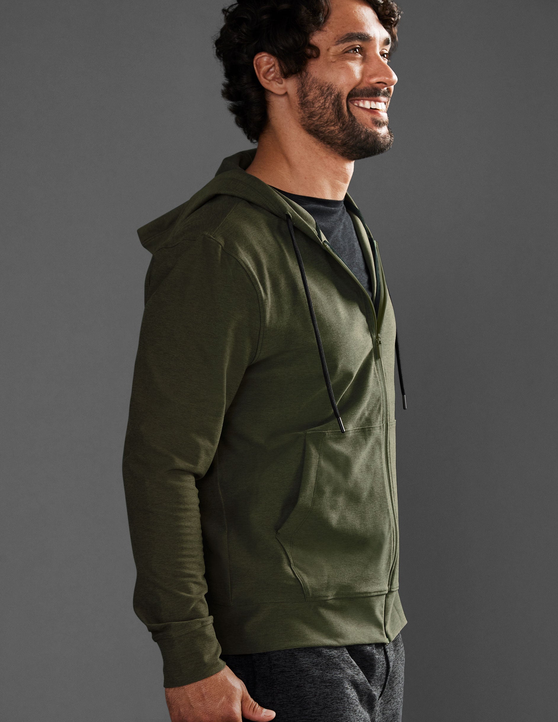 Beyond Olive Heather Men's Zip Hoodie